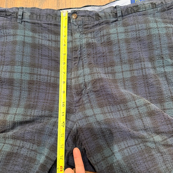 Polo Ralph Lauren Mens 50 Plaid Seersucker Shorts Stretch Classic Fit Navy Green - Picture 7 of 9